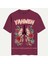 Unisex Bisiklet Yaka %100 Organik Pamuklu Kalın Dokulu Yahweh Baskılı Oversize T-Shirt - Bordo 1