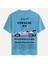 Unisex Bisiklet Yaka %100 Organik Pamuklu Kalın Dokulu Porsche 911 Baskılı Oversize T-Shirt - Mavi 1