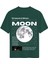 Unisex Bisiklet Yaka %100 Organik Pamuklu Kalın Dokulu Moon Baskılı Oversize T-Shirt - Koyu Yeşil 1