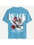 Unisex Bisiklet Yaka %100 Organik Pamuklu Kalın Dokulu Peace Baskılı Oversize T-Shirt - Mavi 1