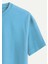 Unisex Bisiklet Yaka %100 Organik Pamuklu Kalın Dokulu Peace Baskılı Oversize T-Shirt - Mavi 4