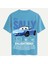 Unisex Bisiklet Yaka %100 Organik Pamuklu Kalın Dokulu Sally Baskılı Oversize T-Shirt - Mavi 1