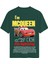 Unisex Bisiklet Yaka %100 Organik Pamuklu Kalın Dokulu Mcqueen Baskılı Oversize T-Shirt - Koyu Yeşil 1