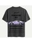 Unisex Bisiklet Yaka %100 Organik Pamuklu Kalın Dokulu Porsche 911 Baskılı Oversize T-Shirt - Füme 1