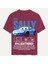 Unisex Bisiklet Yaka %100 Organik Pamuklu Kalın Dokulu Sally Baskılı Oversize T-Shirt - Bordo 1