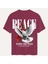 Unisex Bisiklet Yaka %100 Organik Pamuklu Kalın Dokulu Peace Baskılı Oversize T-Shirt - Bordo 1