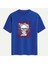 Unisex Bisiklet Yaka %100 Organik Pamuklu Kalın Dokulu Skull Baskılı Oversize T-Shirt - Saks Mavisi 1