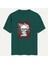 Unisex Bisiklet Yaka %100 Organik Pamuklu Kalın Dokulu Skull Baskılı Oversize T-Shirt - Koyu Yeşil 1