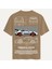Unisex Bisiklet Yaka %100 Organik Pamuklu Kalın Dokulu Porsche 911 Gt3 Rs Baskılı Oversize T-Shirt - Açık Kahverengi 1