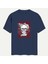 Unisex Bisiklet Yaka %100 Organik Pamuklu Kalın Dokulu Skull Baskılı Oversize T-Shirt - Lacivert 1
