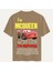 Unisex Bisiklet Yaka %100 Organik Pamuklu Kalın Dokulu Mcqueen Baskılı Oversize T-Shirt - Açık Kahverengi 1