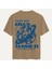 Unisex Bisiklet Yaka %100 Organik Pamuklu Kalın Dokulu Own World Baskılı Oversize T-Shirt - Açık Kahverengi 1