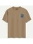 Unisex Bisiklet Yaka %100 Organik Pamuklu Kalın Dokulu Own World Baskılı Oversize T-Shirt - Açık Kahverengi 2