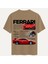 Unisex Bisiklet Yaka %100 Organik Pamuklu Kalın Dokulu Ferrari F40 Baskılı Oversize T-Shirt - Açık Kahverengi 1