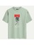 Unisex Bisiklet Yaka %100 Organik Pamuklu Kalın Dokulu Rose Baskılı Oversize T-Shirt - Bej 1