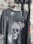 Yıkamalı Soluk Efektli El Boyaması Kurukafa3 Standart Gri T-Shirt 1