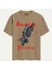 Unisex Bisiklet Yaka %100 Organik Pamuklu Kalın Dokulu Guardian Protection Baskılı Oversize T-Shirt - Açık Kahverengi 1