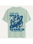 Unisex Bisiklet Yaka %100 Organik Pamuklu Kalın Dokulu Own World Baskılı Oversize T-Shirt - Bej 1