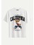 Unisex Bisiklet Yaka %100 Organik Pamuklu Kalın Dokulu California Baskılı Oversize T-Shirt - Ekru 1