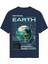 Unisex Bisiklet Yaka %100 Organik Pamuklu Kalın Dokulu Earth Baskılı Oversize T-Shirt - Lacivert 1