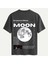 Unisex Bisiklet Yaka %100 Organik Pamuklu Kalın Dokulu Moon Baskılı Oversize T-Shirt - Füme 1