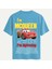 Unisex Bisiklet Yaka %100 Organik Pamuklu Kalın Dokulu Mcqueen Baskılı Oversize T-Shirt - Mavi 1