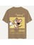 Unisex Bisiklet Yaka %100 Organik Pamuklu Kalın Dokulu Jerry Baskılı Oversize T-Shirt - Açık Kahverengi 1
