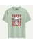 Unisex Bisiklet Yaka %100 Organik Pamuklu Kalın Dokulu Skull Baskılı Oversize T-Shirt - Bej 1