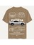 Unisex Bisiklet Yaka %100 Organik Pamuklu Kalın Dokulu Toyota Supra Mk4 Baskılı Oversize T-Shirt - Açık Kahverengi 1