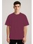Unisex Bisiklet Yaka %100 Organik Pamuklu Kalın Dokulu Düz Oversize T-Shirt - Bordo 5
