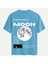 Unisex Bisiklet Yaka %100 Organik Pamuklu Kalın Dokulu Moon Baskılı Oversize T-Shirt - Mavi 1