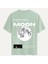 Unisex Bisiklet Yaka %100 Organik Pamuklu Kalın Dokulu Moon Baskılı Oversize T-Shirt - Bej 1