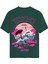Unisex Bisiklet Yaka %100 Organik Pamuklu Kalın Dokulu Tokyo Baskılı Oversize T-Shirt - Koyu Yeşil 1