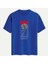 Unisex Bisiklet Yaka %100 Organik Pamuklu Kalın Dokulu Rose Baskılı Oversize T-Shirt - Saks Mavisi 1