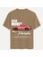 Unisex Bisiklet Yaka %100 Organik Pamuklu Kalın Dokulu Need Money For Porsche Baskılı Oversize T-Shirt - Açık Kahverengi 1