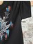 Motifli El Boyaması Standart Siyah T-Shirt 2