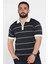 Erkek Polo Yaka Yarım Fermuarlı Çizgi Desenli Triko Tişört P-00016752 1