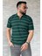 Erkek Polo Yaka Yarım Fermuarlı Çizgi Desenli Triko Tişört P-00016876 1