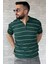 Erkek Polo Yaka Yarım Fermuarlı Çizgi Desenli Triko Tişört P-00016876 2