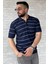 Erkek Polo Yaka Yarım Fermuarlı Çizgi Desenli Triko Tişört P-00016876 2