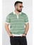 Erkek Polo Yaka Yarım Fermuarlı Çizgi Desenli Triko Tişört P-00016808 1