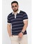 Erkek Polo Yaka Yarım Fermuarlı Çizgi Desenli Triko Tişört P-00016808 1