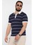 Erkek Polo Yaka Yarım Fermuarlı Çizgi Desenli Triko Tişört P-00016808 2