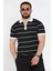 Erkek Polo Yaka Yarım Fermuarlı Çizgi Desenli Triko Tişört P-00016808 1
