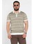 Erkek Polo Yaka Yarım Fermuarlı Çizgi Desenli Triko Tişört P-00016808 1