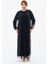 Gülperi Kadın Büyük Beden Flok Baskılı Taşlı Abaya/abiye Elbise 2