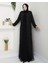 Gülperi Kadın Büyük Beden Flok Baskılı Taşlı Abaya/abiye Elbise 1
