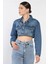 Kadın Crop Top Jean Kot Ceket P-00017199 2