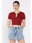 Kadın Ön Fermuarlı Modal Kumaş Crop Top Bluz P-00016944 2