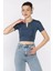 Kadın Ön Fermuarlı Modal Kumaş Crop Top Bluz P-00016944 2